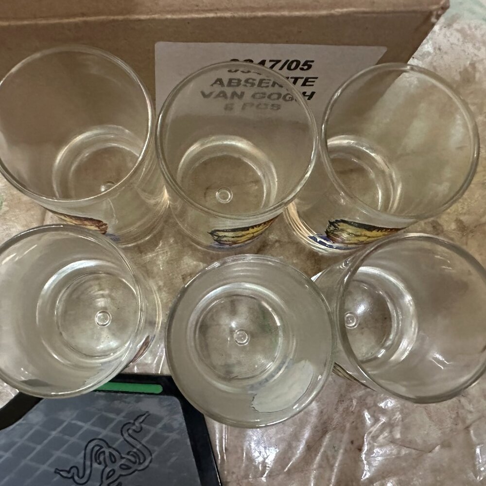 New Lot of 6 Vincent Van Gogh Absente Liquor Green Shot Glass Absinthe RARE - Picture 4 of 5